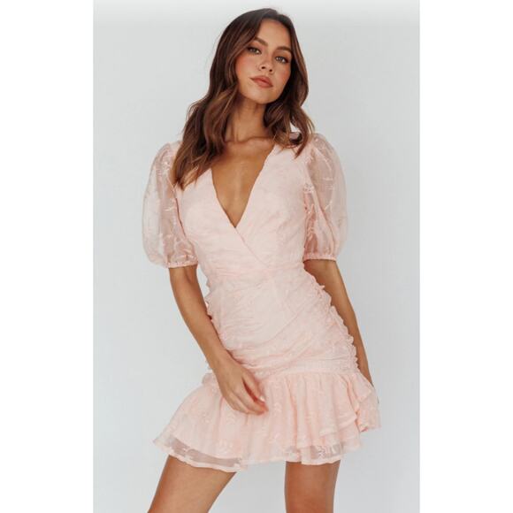 Saint + Secrets Cherry Blossom Pink Girly Ruffle Hem Dress XS NWT - Picture 1 of 5